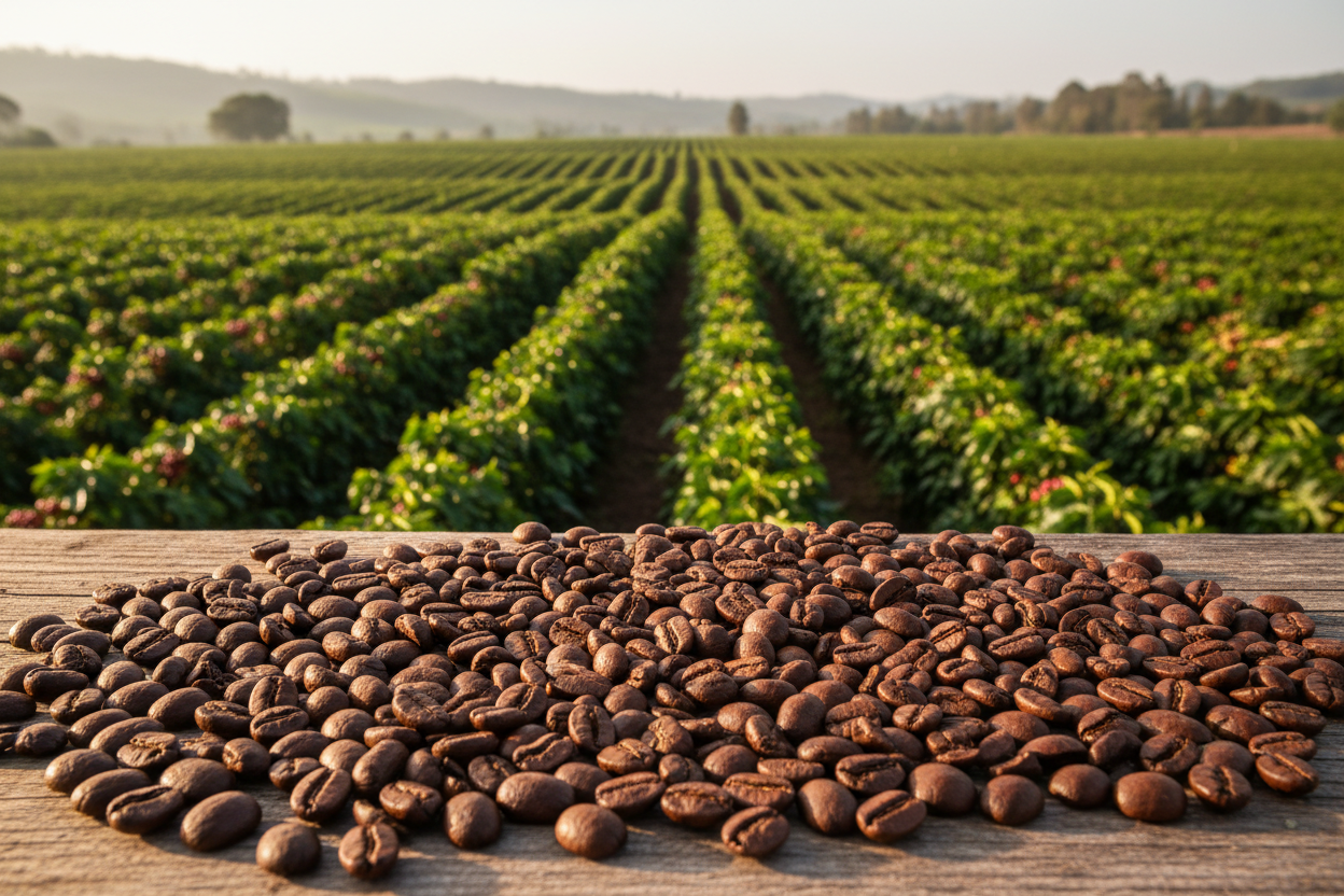 granos de cafe estilo goutmet sin marca ni etiquetas con fondo de campo de cafe